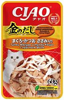 INABA Ciao Kinnodashi Тунец Магуро и тунец Кацуо с куриным филе 60 г