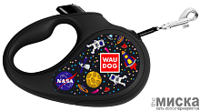 Поводок-рулетка для собак WAUDOG с рисунком "NASA", размер M, чёрный