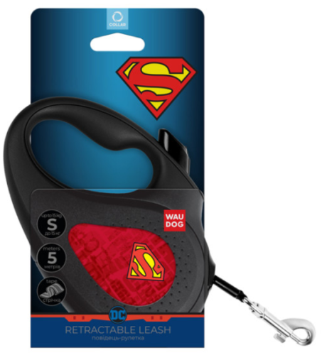 Поводок-рулетка для собак WAUDOG с рисунком "Супермен Лого Красный", размер S, чёрный фото 3