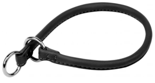 Ошейник-удавка для собак кожаный WAUDOG Soft с QR паспортом, круглый, ширина 8 мм, длина 40 см чёрный