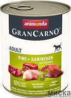 Консервы Animonda GranCarno Adult с говядиной, кроликом и травами для взрослых собак, 800 гр