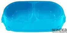 Миска пластиковая двойная нескользящая голубая, 0,45 л