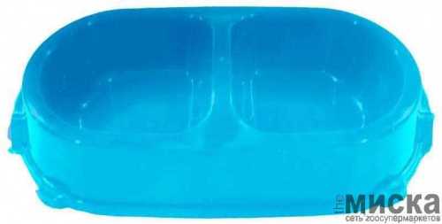 Миска пластиковая двойная нескользящая голубая, 0,45 л