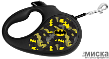 Поводок-рулетка для собак WAUDOG с рисунком "Бэтмен Узор", размер M, чёрный