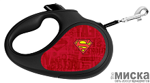 Поводок-рулетка для собак WAUDOG с рисунком "Супермен Лого Красный", размер L, чёрный