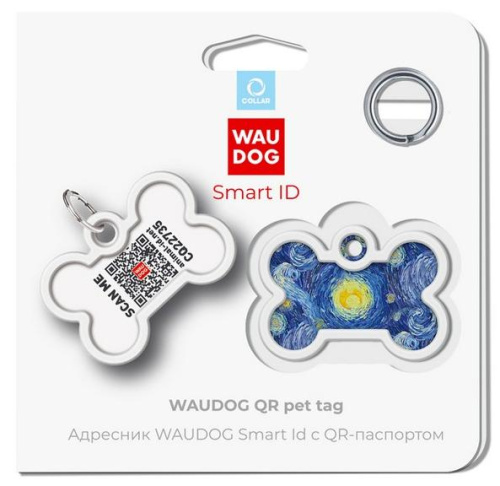 Адресник Waudog Smart ID c QR-паспортом для собак и котов, металл, рисунок "Водяные лилии", кость, 40*28 мм фото 5