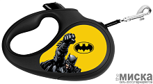 Поводок-рулетка для собак WAUDOG с рисунком "Бэтмен Жёлтый", размер L, чёрный