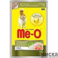 ME-O Для кошек (пауч), курица с рисом и крабовыми палочками, 80 г.