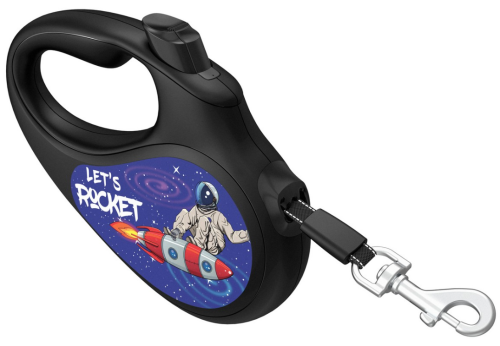 Поводок-рулетка для собак WAUDOG с рисунком "Космос. Ракета", светоотражающая лента, размер M, чёрный фото 2