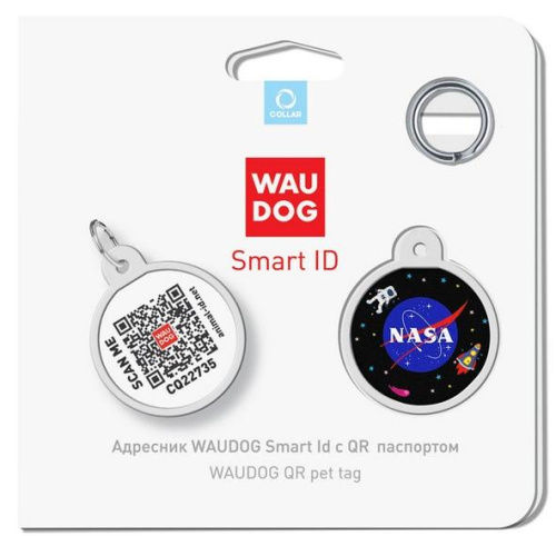 Адресник Waudog Smart ID c QR-паспортом для собак и котов, металл, рисунок "NASA", круг, 25 мм фото 5