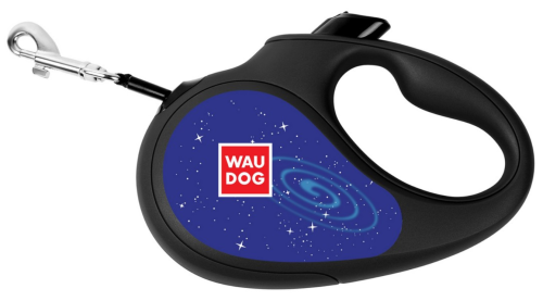 Поводок-рулетка для собак WAUDOG с рисунком "Космос. Ракета", светоотражающая лента, размер M, чёрный фото 4