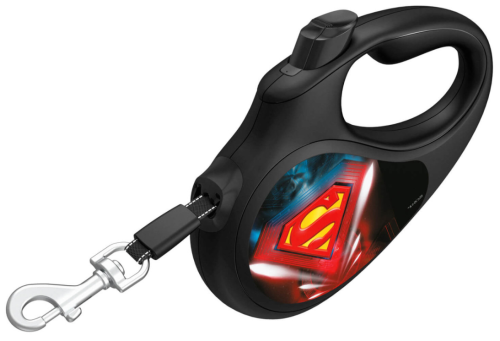 Поводок-рулетка для собак WAUDOG с рисунком "Супермен Лого", размер S, чёрный фото 2