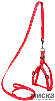 Комплект шлейка + поводок для собак Dog Extreme нейлоновая регулируемая, 15 мм, 40-55 см, длина 115 см, красная