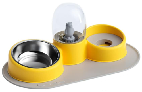 Миска для кошек и собак АРТ 260 двойная с поилкой, жёлтый фото 2