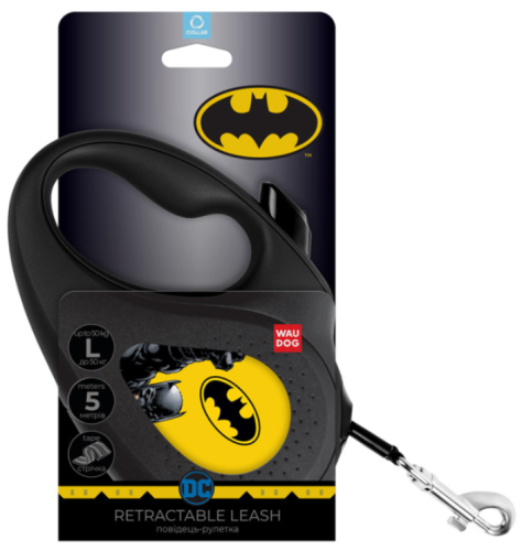 Поводок-рулетка для собак WAUDOG с рисунком "Бэтмен Жёлтый", размер L, чёрный фото 3