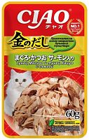 INABA Ciao Kinnodashi Тунец Магуро и тунец Кацуо с семгой 60 г