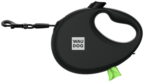 Поводок-рулетка для собак WAUDOG R-leash с контейнером для пакетов, светоотражающая лента, размер S, чёрный фото 2