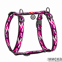 Collar Шлея для собак анатомическая H-образная WAUDOG Nylon с QR-паспортом, рисунок «Розовый камо», L, Ш 25 мм, A 50-90, B 60-100