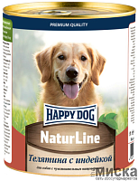 Консервы для собак с чувствительным пищеварением Happy Dog "NaturLine" с телятиной и индейкой 970 гр