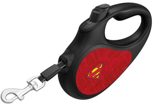 Поводок-рулетка для собак WAUDOG с рисунком "Супермен Лого Красный", размер XS, чёрный фото 2