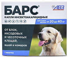 Капли инсектоакарицидные для собак от 20 до 40 кг +AB3 "БАРС", 1 пипетка по 2.68 мл