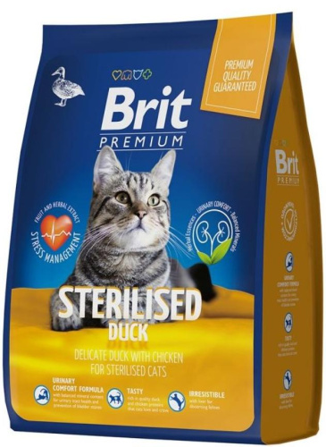 BRIT PREMIUM для стерилизованных кошек  с уткой и курицей, 2 кг