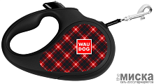Поводок-рулетка для собак WAUDOG с рисунком "Шотландка", размер L, чёрный