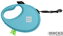 Поводок-рулетка для собак WAUDOG R-leash с контейнером для пакетов, светоотражающая лента, размер S, голубой