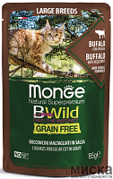 Влажный корм для кошек крупных пород Monge Cat BWild Grain Free кусочки в соусе с мясом буйвола и овощами 85 гр