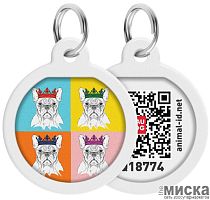 Адресник Waudog Smart ID c QR-паспортом для собак и котов, металл, рисунок "Французский бульдог", круг, 30 мм