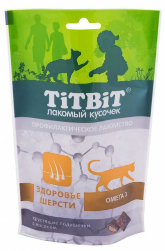 TitBit Хрустящие подушечки для кошек с лососем для здоровья шерсти 60 г фото 2