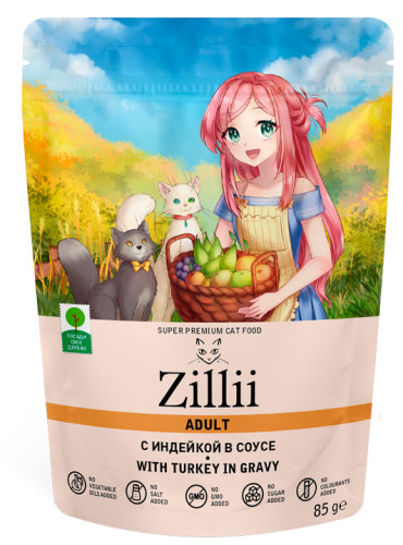 Фото ZILLII Adult Cat Veal/Turkey телятина/индейка в соусе 85 г