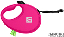 Поводок-рулетка для собак WAUDOG R-leash с контейнером для пакетов, светоотражающая лента, размер S, розовый