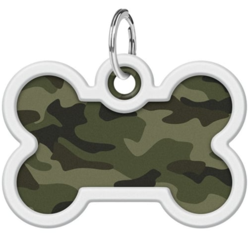 Адресник Waudog Smart ID c QR-паспортом для собак и котов, металл, рисунок "Камо зелёный", кость, 40*28 мм фото 2