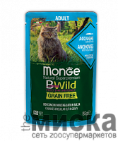 MONGE CAT BWILD GRAIN FREE Паучи беззерновые из анчоусов с овощами для взрослых кошек