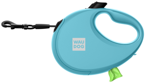 Поводок-рулетка для собак WAUDOG R-leash с контейнером для пакетов, светоотражающая лента, размер S, голубой фото 2