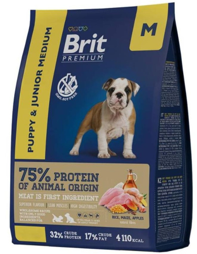 BRIT PREMIUM,с курицей для щенков "Dog Puppy and Junior Medium", 3кг
