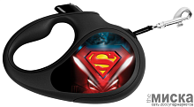 Поводок-рулетка для собак WAUDOG с рисунком "Супермен Лого", размер L, чёрный