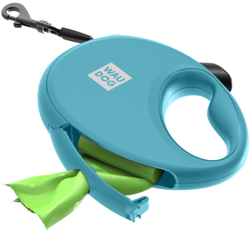 Поводок-рулетка для собак WAUDOG R-leash с контейнером для пакетов, светоотражающая лента, размер S, голубой фото 5