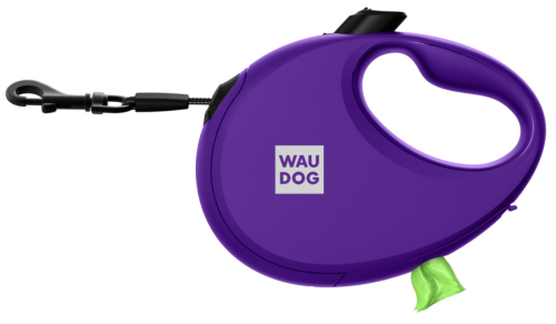 Поводок-рулетка для собак WAUDOG R-leash с контейнером для пакетов, светоотражающая лента, размер L, фиолетовый фото 2