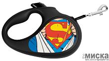 Поводок-рулетка для собак WAUDOG с рисунком "Супермен Герой", размер S, чёрный