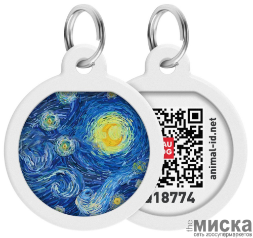 Адресник Waudog Smart ID c QR-паспортом для собак и котов, металл, рисунок "Водяные лилии", круг, 30 мм