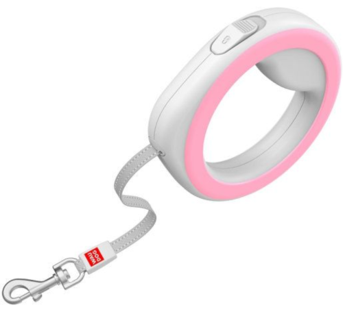 Поводок-рулетка для собак WAUDOG R-leash, круглая, размер XS-M, светоотражающая лента, розовый фото 2