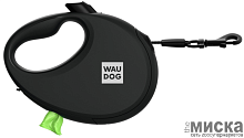 Поводок-рулетка для собак WAUDOG R-leash с контейнером для пакетов, светоотражающая лента, размер M, чёрный