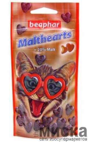 Лакомство для кошек Beaphar "Malt-Hearts", сердечки с мальт-пастой