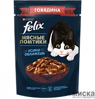 Felix Мясные Ломтики. Корм консервированный полнорационный для взрослых кошек, с говядиной, Пауч, 0.075 кг